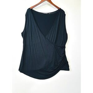 In'Voland Sleeveless V-Neck Top Black Faux Wrap Ruched Plus Size 22W Stretchy